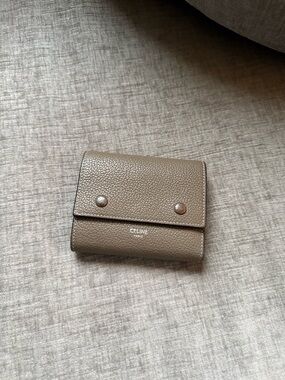 Celine Paris Pebbled Leather Snap Wallet in Taupe